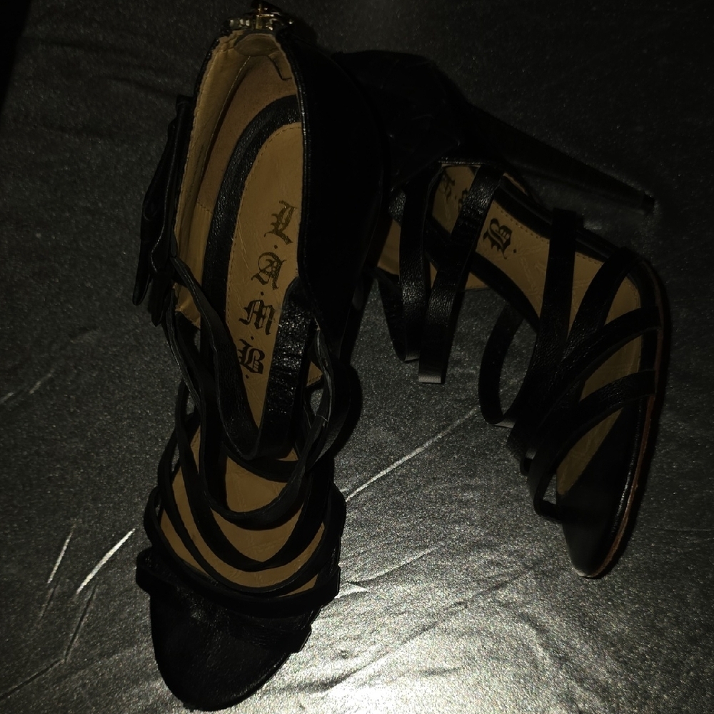 L.A.M.B. Black Strappy Heels - Picture 8 of 10